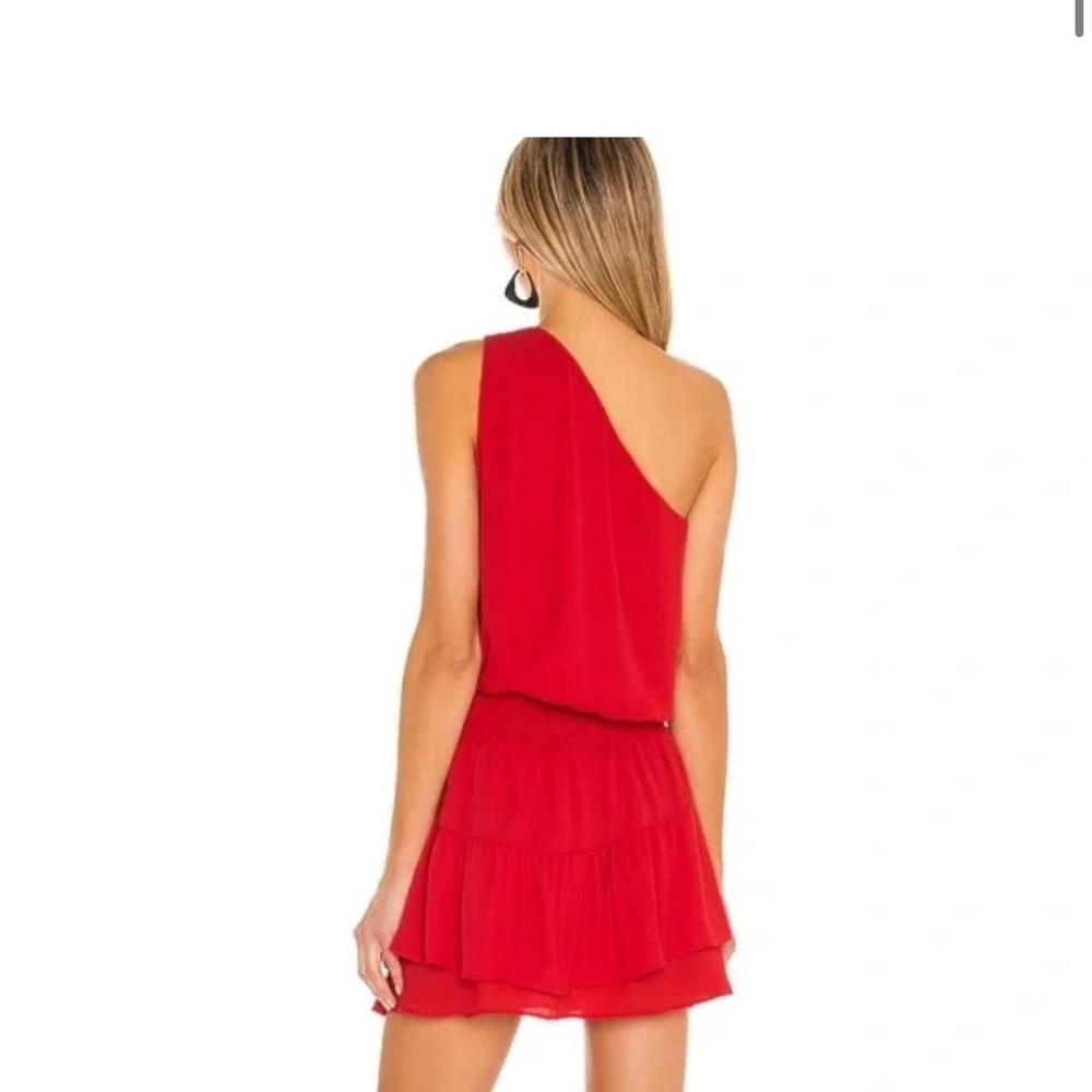 KRISA One Shoulder Ruffle Mini in Cherry, Size L - Picture 2 of 2